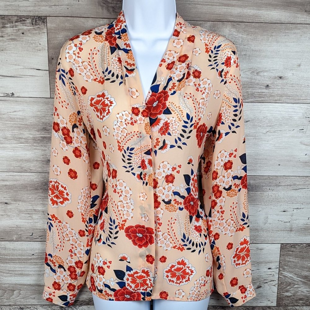 Violet & Claire* Women's Long Sleeve Hidden Button Down Curved Hem Blouse~ Small